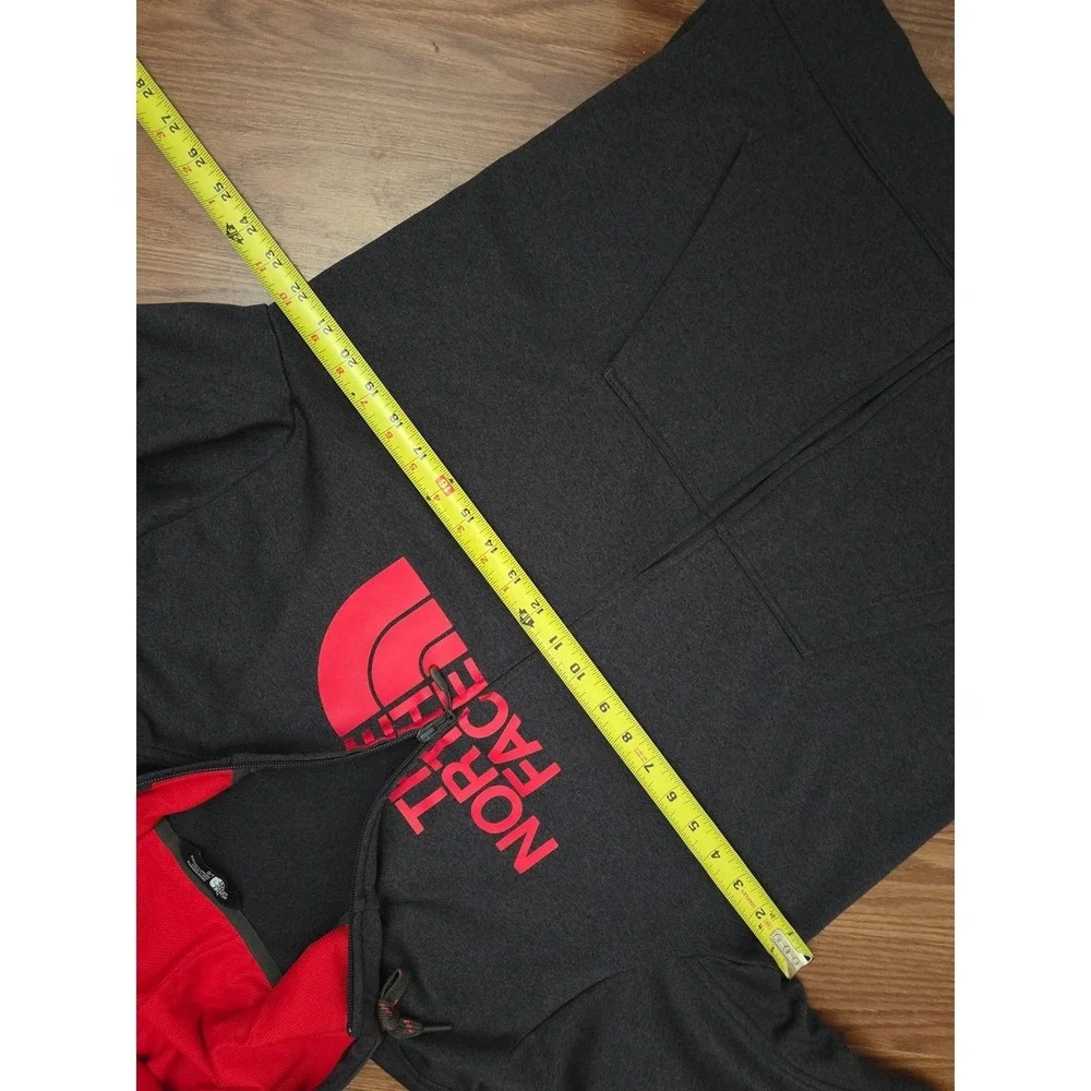 The North Face Mens Full Zip Hoodie‎ Charcoal Gray Red Logo Thumbholes Size L
